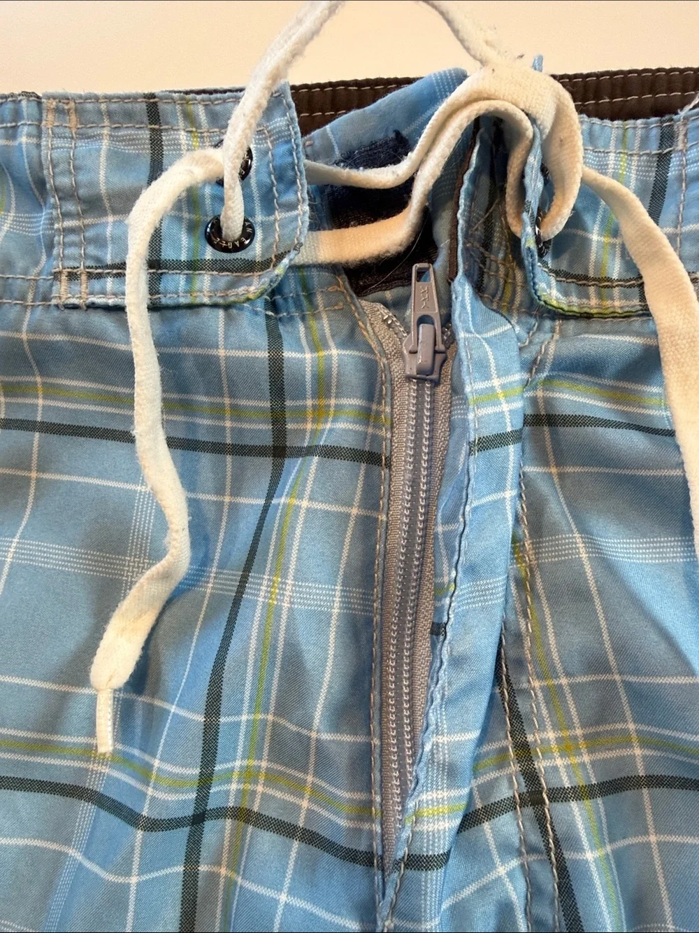 American Eagle Outfitters Light Blue Plaid Swim Board Shorts